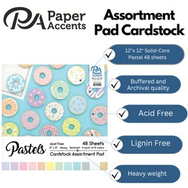 PA Paper Accents Cardstock Pack 12" x 12" Variety Pack, Pastel Assortment, heavyweight colored cardstock paper for card making, scrapbooking, printing, quilling and crafts, 48 pieces