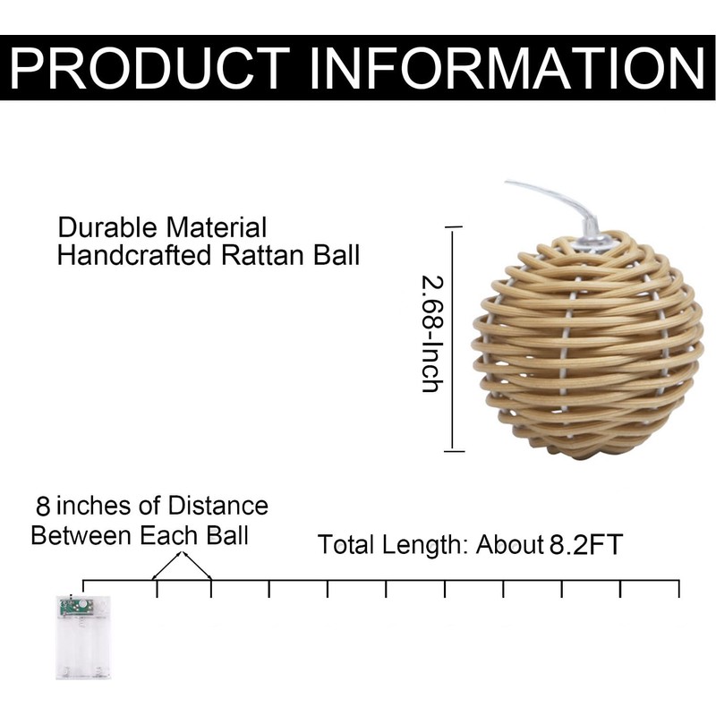 realideas Decorative Lantern Globe Rattan Wicker Ball String Lights -