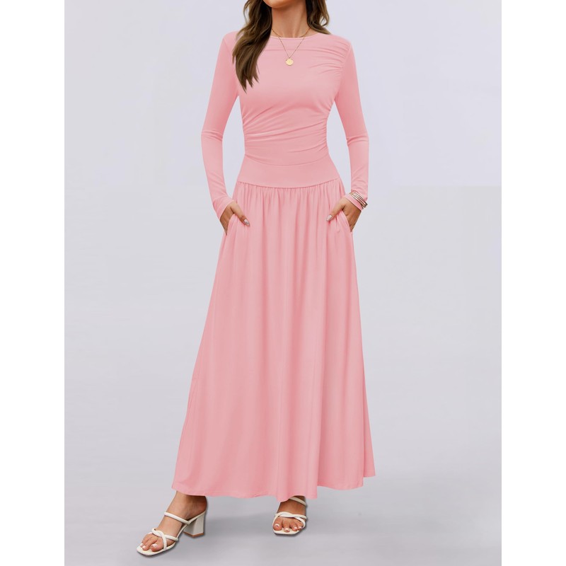 ZESICA Women's Long Sleeve Fall Maxi Dress 2025 Crewneck Knit