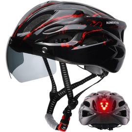 AUMENTAR Adult Bike Helmet, Bicycle Helmet with Rear LED Light & Detachable Magnetic Goggles, CPSC/CE Certified Cycling Helmet Adjustable for Men Women Mountain & Road (Lightning Black)