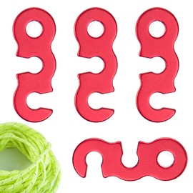 Naturehike 4pcs S Shape Quick Knot Tent Tension Net Set of 4+ Rope Wind Buckle 3 Holes Anti-Slip Camping Hiking Wind Rope Buckle with Fish Bone Nail Rope 12M Rope Aluminum Alloy (Red)