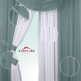 Sapphire Home Sheer Curtains - Two Tone 4 Panels Set w/Valance & Tiebacks, 55"x95", Lightweight Light-Filtering Window Curtain for Living Room, Bedroom, Kitchen, Dining Room - Gray