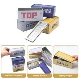 4 Pack Mini Container Metal Box, Industrial Style Decorative Multi-Color Small Empty Tin Box, Miniature Cargo Containers for Home Storage, Party Decoration and Gift Giving, 4.5 x 1.97 x 1.97 Inch