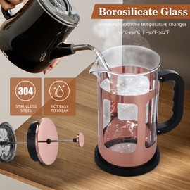 Dircolz French Press Coffee Maker -21oz Stainless Steel with Borosilicate Glass Heat Resistant 4 Level Filtration System for Brew Coffee & Tea Dishwasher Safe,Travel Coffee Presses