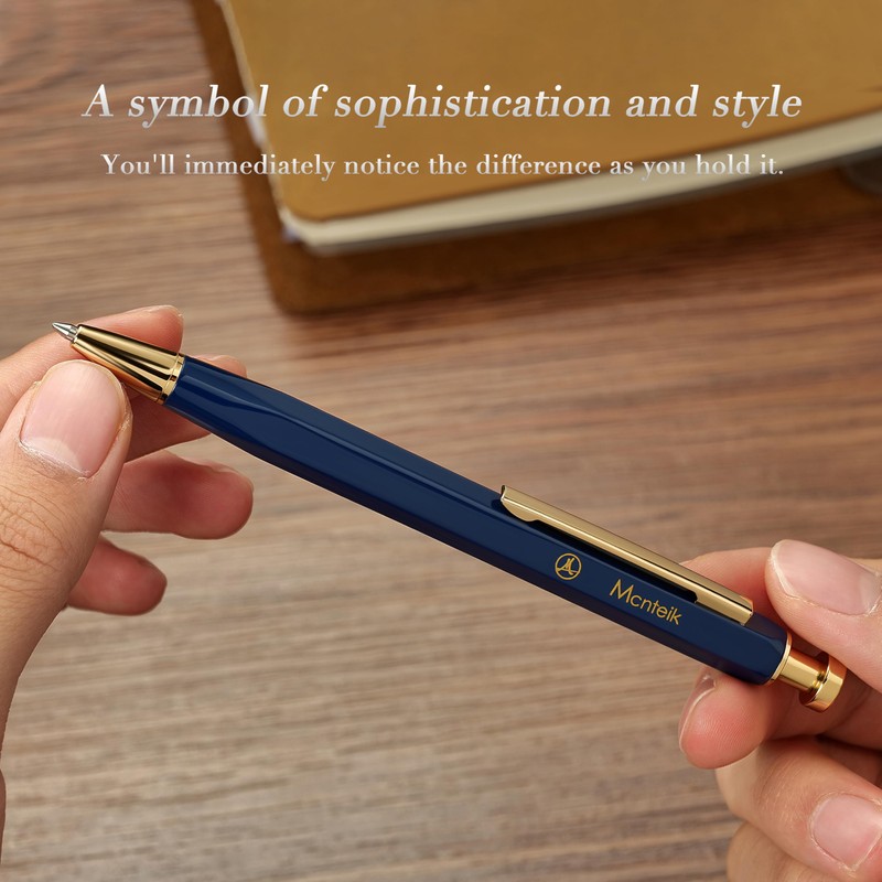 MCNTEIK Blue Gel Pen-Stunning Click Pen with 24K Gold Finish,