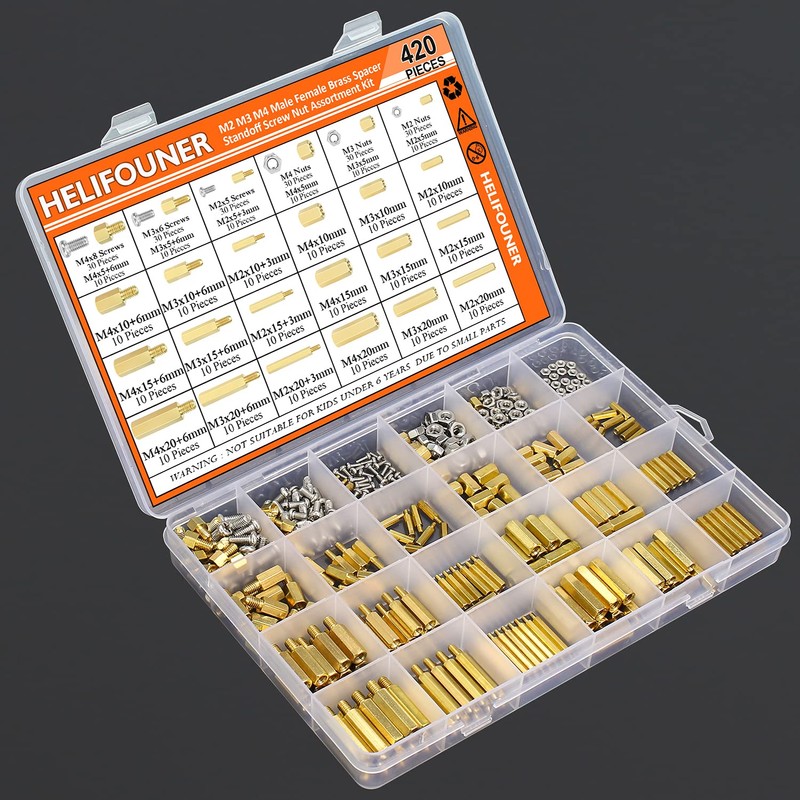 HELIFOUNER 420 Pieces M2 M3 M4 Male Female Hex Brass