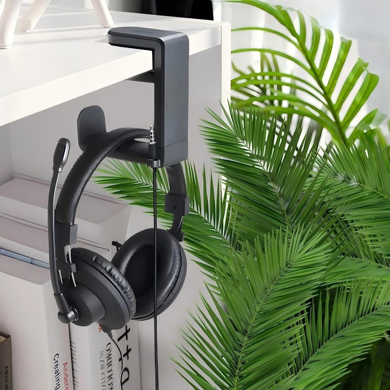 LZZEM Under Desk Headphone Stand Holder 360° Adjustable Rotating Arm