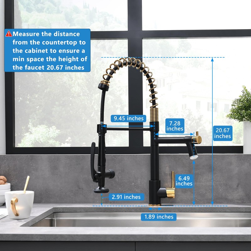 Fapully LED Kitchen Faucet with Pull Down Sprayer,Black&Gold Commercial Kitchen