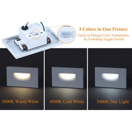 Cloudy Bay 12V Low Voltage 3 Color Indoor and Outdoor LED Step Light,3000K/4000K/5000K,Stair Light,White,3 Pack, Wet Location(Low Voltage Transformer is Required)