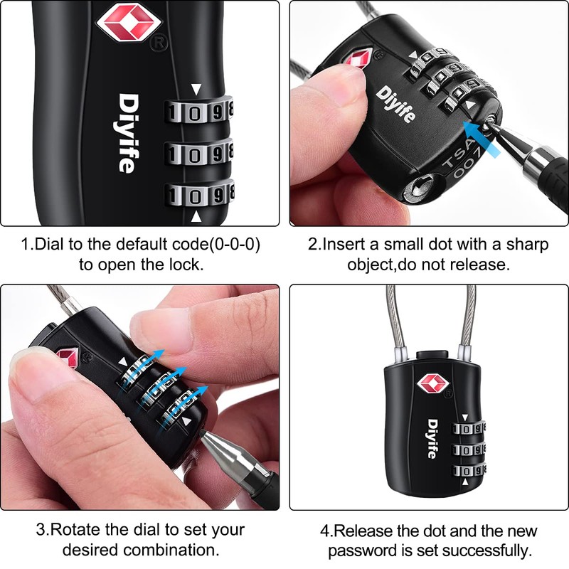 TSA Luggage Locks, Diyife 3-Digit Security Suitcase Padlocks Travel Padlock