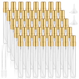 DynnnDy 40 Pcs 10ml Mini Clear Glass Spray Bottles with Gold Aluminum Head Refillable Fine Mist Sprayer Travel Size Atomizer for Perfume,Alcohol,Aromatherapy,Toner