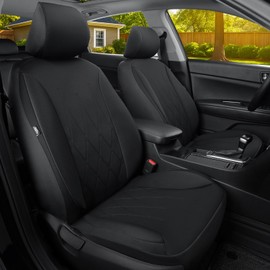 GIANT PANDA Polycotton Front Car Seat Cover, Universal Auto Cloth Seat Protector Fit Cars, Sedans, SUVs (Black-2 Front)