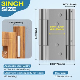Ranbo 3 Inch Heavy-Duty 304 Stainless Steel Double Spring Hinge, Integrated Spring Tension Adjustment, No Fixing Pin Required. 3 mm Thickened Steel Plate, Maximum Load Capacity of 25 kg for 2 Hinges.
