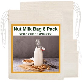 Bojuzhi 8 Pack Nut Milk Bags - Unbleached Cotton Cheesecloth for Straining, Nut Strainer for Oat/Almond/Cold Brew Coffee/Yogurt/Juice/Tea, Washable and Reusable