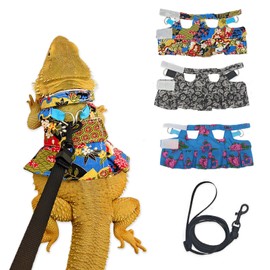 Lizard Harness Dress and Leash, Adjustable Hamster Ferret Harness and Leash Set, No-Pull Walking Vest for Lizard Small Animal Gecko Chameleon (flowercolor, S)