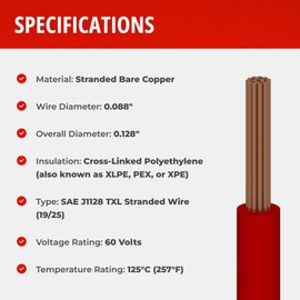 12 AWG Gauge TXL Automotive Stranded Hook Up Wire, 25 ft Length, Yellow, 0.128" Diameter, 60 Volts