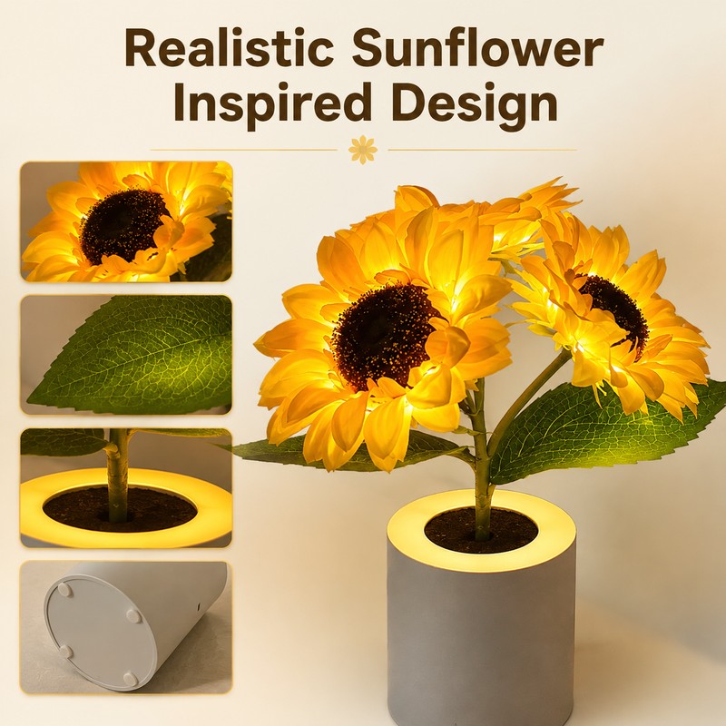 Sunflower LED Night Light with Rechargeable Design – Decorative Flower