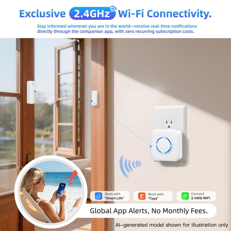 Door Chime, Smart WiFi Door Sensor Chime Window Sensor Alarm