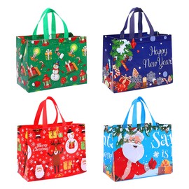 Jagowa 4 Pcs Christmas Tote Bag Belt Christmas Linen Gift Bag Christmas Decoration Suspension Props Small Cloth Bag Gift Packaging Bag (4 Colors)