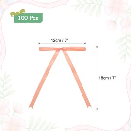 MECCANIXITY 100 Pcs 5x7 Twist Tie Bows Satin Ribbon Bows Wrapping Bows for Craft DIY Sewing Wedding Decor Birthday Party Treat Bags Peach