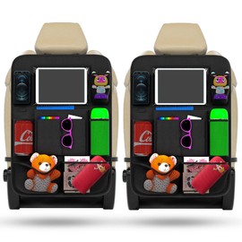 FYY Car Organizer Backseat 2 Pack - Back Seat Organizer For Kids Backseat Car Organizer With Tablet Holder, Black Car Backseat Organizers For Kids Kick Mat Hanging Car Organizer For Toys Bottle Books
