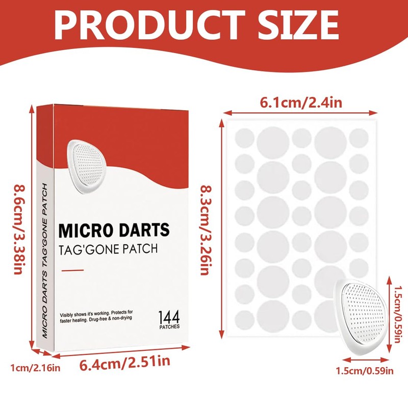 144 Stück Microdarts tag'gone patch，Kubozn Pro MicroDarts TAG'Gone Hautpflaster, Natürlich