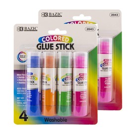 BAZIC Products Washable Colored Glue Stick 8g/0.28 Oz, All Purpose Acid Glue Sticks for Kids Photos Paper Kids at School Home Office (4/Pack), 2-Pack