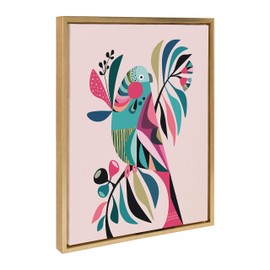 Kate and Laurel Sylvie Parakeet Framed Canvas Wall Art by Rachel Lee, 18x24 Gold, Abstract Wall Decor