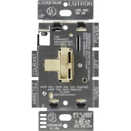 Lutron Toggler Incandescent 600-Watt Single-Pole Dimmer Switch, TG-600PH-IV, Ivory