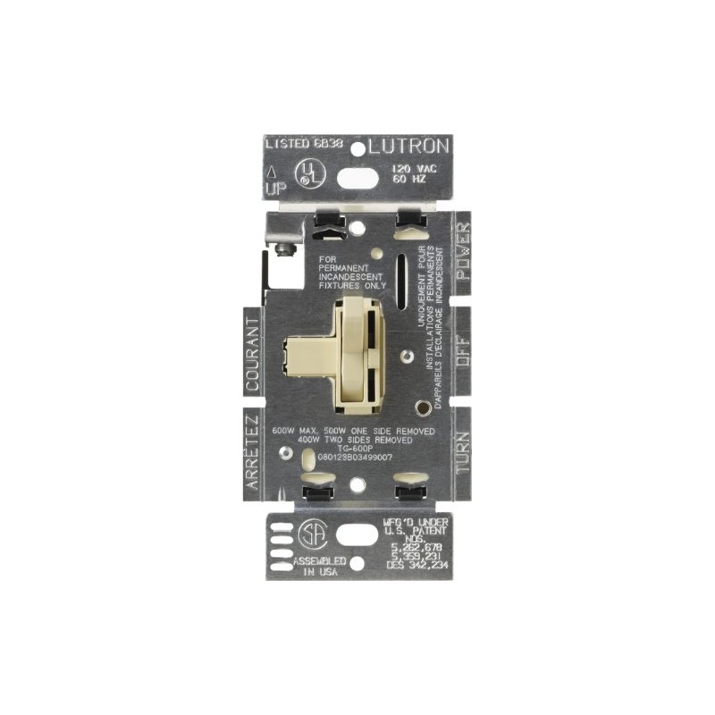 Lutron Toggler Incandescent 600-Watt Single-Pole Dimmer Switch, TG-600PH-IV, Ivory