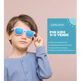 Kids Polarized Sunglasses for Boys Girls – TPEE Unbreakable Flexible Frame UV400 Protection Age 3-8 (Red Black/Gray + Green Orange/Gray) - 2 Pack