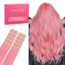 WENNALIFE Tape Extensions Real Hair Peach Pink 10 Pieces Tape-In Extensions Real Hair 25 g 45 cm Invisible Hair Extensions Real Hair Invisible Straight Real Hair Extensions Tape Highlight for Girls