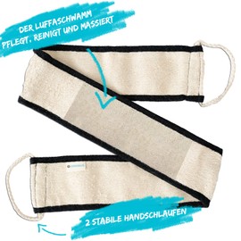 Chinchilla® Massage Belt Loofah Sponge & Cotton | Back Scrubber for Body Scrub & Gentle Back Massage | Body Brush for Shower & Wellness | incl. Bag for Storage