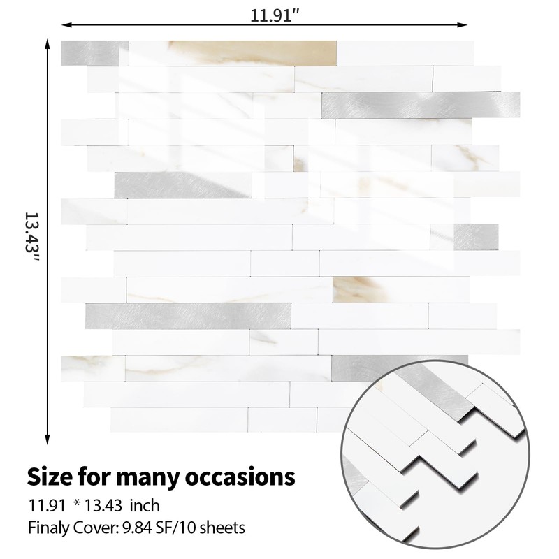 Yipscazo 1 Sheet Peel and Stick Stone Metal Tile Backsplash,