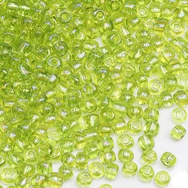 Tibaoffy Green Transparent Colorful Beads Size 6/0 Crafts Glass Seed Beads 4mm for Jewelry Making (Total About 100g About 1200pcs)