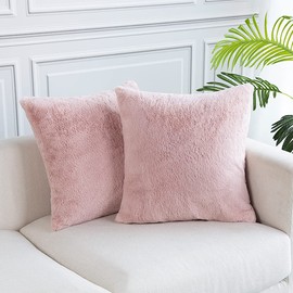 EASY JOY Set of 2 Cushion Covers, Artificial Fur, Decorative Cushion, Couch Cushion, Plush Cushion, Super Soft, 45 x 45 cm for Sofa, Car, Bedroom, Living Room (Pink)