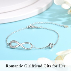 KORAS Gifts for Girlfriend, Girlfriend Bracelet Sterling Silver Infinity Girlfriend Gifts for Her, Romantic Jewellery Presents for Girlfriend on Birthday Christmas Valentines Day