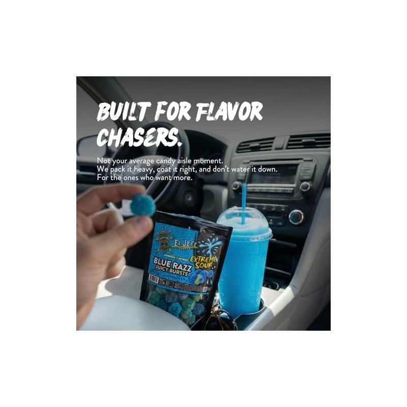 El Jefe Snacks Extreme Sour Blue Razz Juicy Bursts Candy
