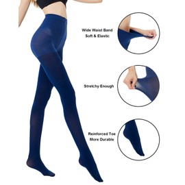 CozyWow Women's 80D Tights with Tummy Control Effect, Figure-Shaping Control Top, High Waist, Semi Opaque Support Tights with Reinforced Panty Part, navy blue, L-XL