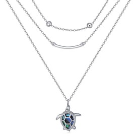 MONGAS Turtle Necklace Sterling Silver Turtle Layered Necklace Ocean Layered Jewelry for Women