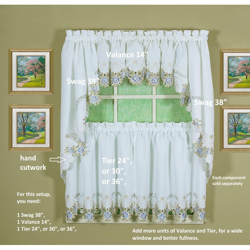 Today's Curtain Verona Reverse Embroidery Valance, 14", White/Blue