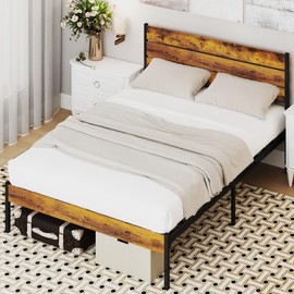 COZIFURNI Metal Platform Bed Frame Mattress Foundation with Headboard/Footboard/Under Bed Storage/No Box Spring Needed 700LBS Sturdy Wooden Slats Support, Easy Assembly Full Size Dark