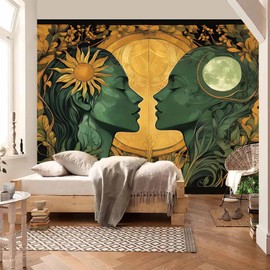 FENDROM Psychedelic Hippie Sun and Moon Tapestry for Bedroom Aesthetic, Fantasy Trippy Mystic Floral Lovers Face Vintage Decor Tapestries Wall Hanging Backdrop for Living Room Dorm