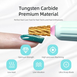 HYTOOS Safety Tapered Nail Drill Bits,Titanium Coating Round Top 3/32 Carbide Nail Bit, Two-way Rotate for Both Hand, Manicure Drills Accessories Remove Thick Gel Tool (3XC, titanium)