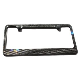 Hotblings 6 Row Grey (on Black) Crystal Made Using High-end Brand Name Crystals Metal Bling License Plate Frame & Matching Caps