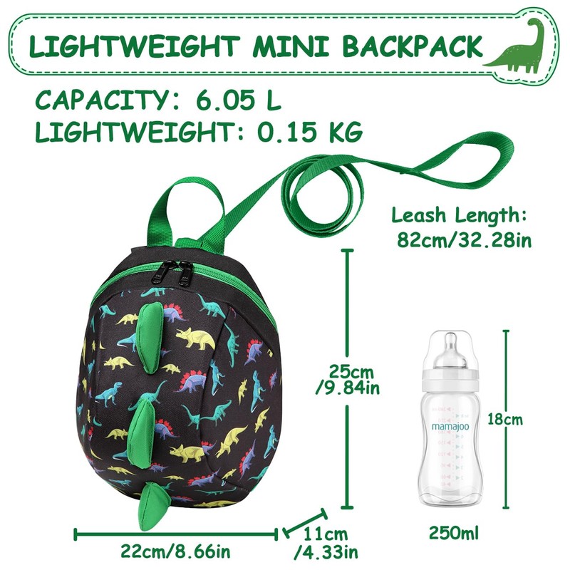 Mini Toddler Backpack with Leash,VASCHY Ultra Lightweight Dinosaur Backpack Tiny