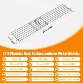 SafBbcue 7513/80633 Warming Rack for Weber Spirit 700 Genesis 1000 to 5500 Genesis Silver B&C Gold B and C Genesis Platinum I & II Grills,Stainless Steel,#88719 Parts for Weber,Foldable