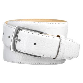 Joseph Nickel Finish Buckle Italian Leather Alligator Dress Belt 1-3/8 Wide (Alligator White, 36)