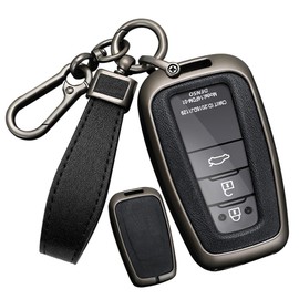 SANRILY PU Leather 3/4 Button Key Fob Cover Fit for Toyota RAV4 Camry 2021 2020 Avalon C-HR Prius Corolla Highlander GT86 Keyless with Leather Keychain Black