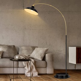 FILIYANO Arc Floor Lamp for Living Room, Marble Base Standing Lamp - Black Gold Floor Lamps with 360° Rotatable Arm, Industrial Tall Lamp Metal Material, Reading Lamp for Bedroom Couch Sofa Desk